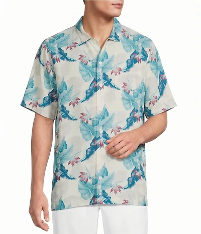 Caribbean Floral Print Short Sleeve Woven Shirt