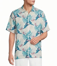 Caribbean Floral Print Short Sleeve Woven Shirt