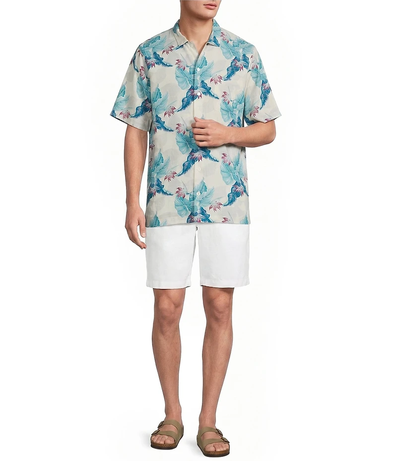 Caribbean Floral Print Short Sleeve Woven Shirt