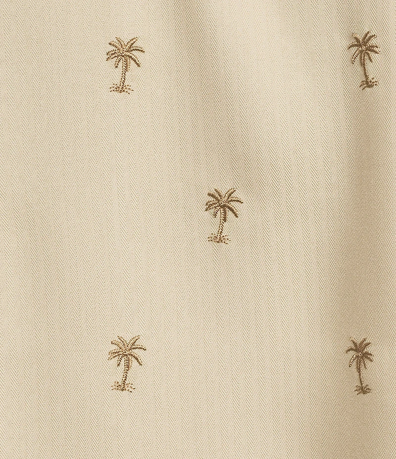 Caribbean Front Palm Embroidery Short Sleeve Spread Collar Woven Shirt