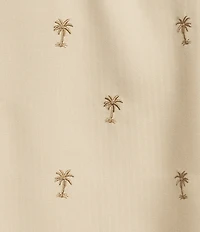 Caribbean Front Palm Embroidery Short Sleeve Spread Collar Woven Shirt