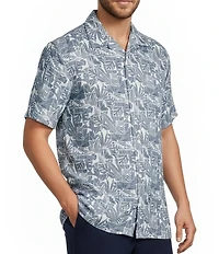 Caribbean Geo Leaf Print Short Sleeve Woven Camp Shirt