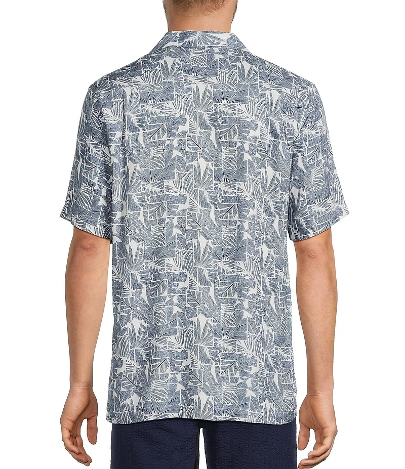 Caribbean Geo Leaf Print Short Sleeve Woven Camp Shirt