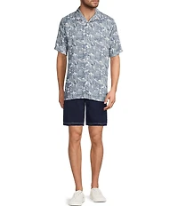 Caribbean Geo Leaf Print Short Sleeve Woven Camp Shirt