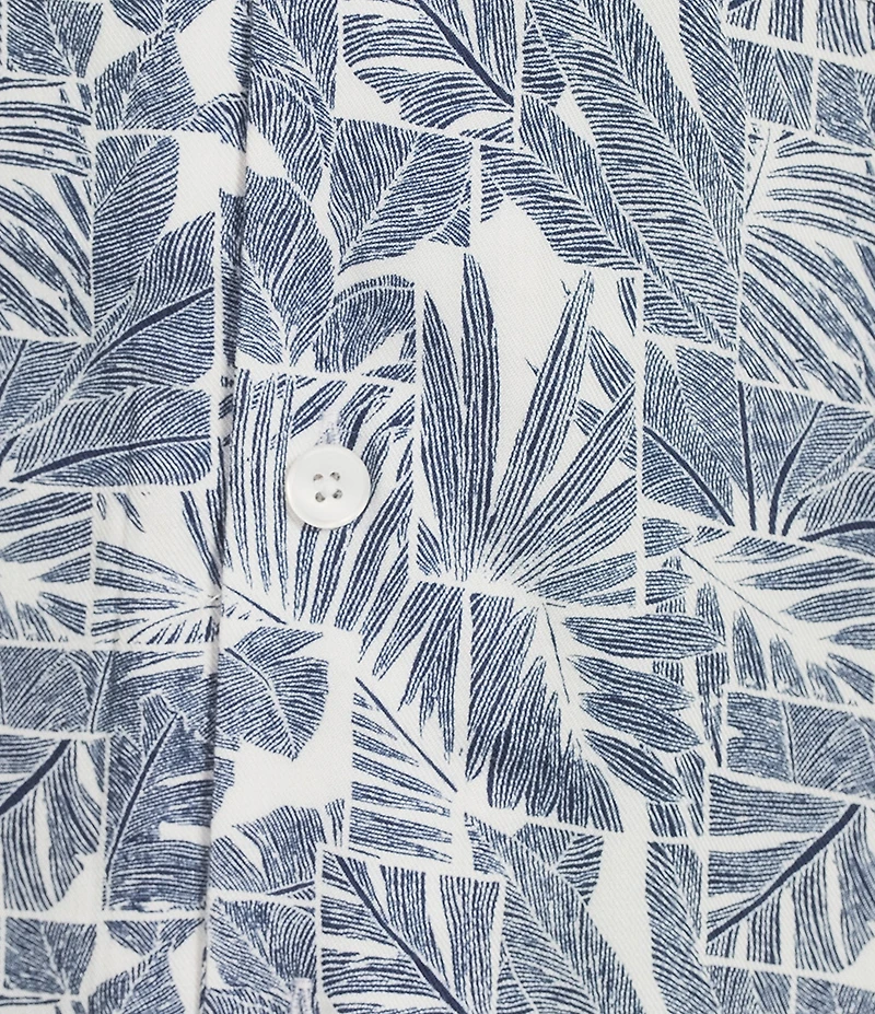 Caribbean Geo Leaf Print Short Sleeve Woven Camp Shirt