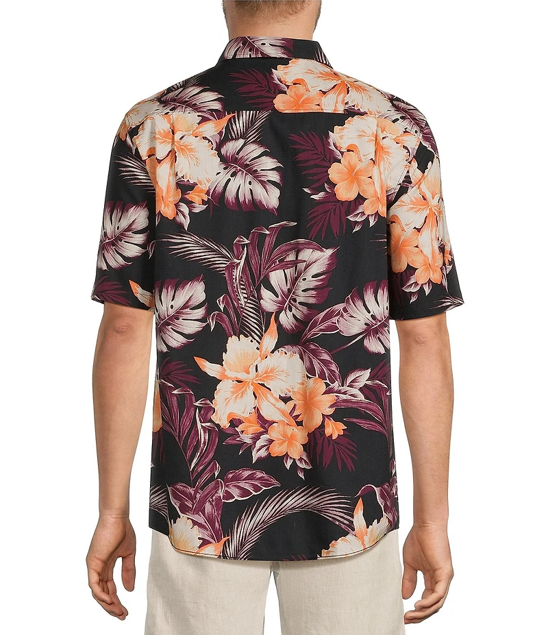 Caribbean Hibiscus Print Short Sleeve Woven Shirt