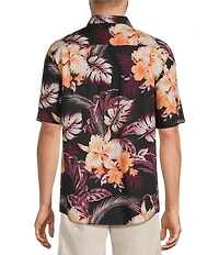 Caribbean Hibiscus Print Short Sleeve Woven Shirt