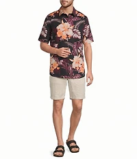 Caribbean Hibiscus Print Short Sleeve Woven Shirt