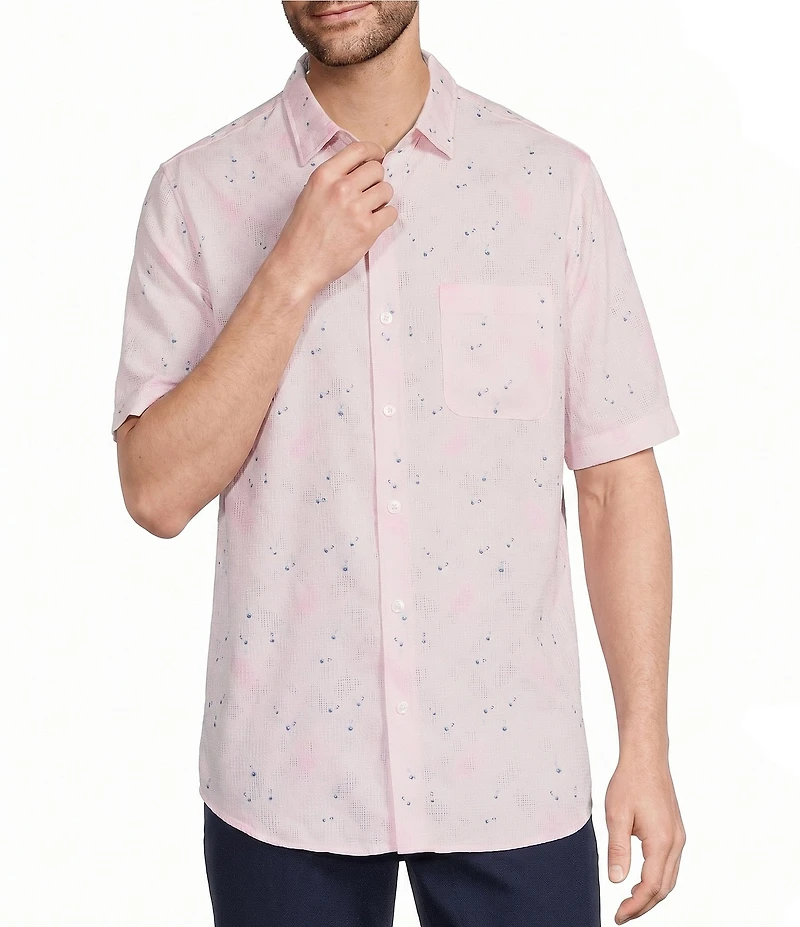 Caribbean Hibiscus Print Short Sleeve Woven Shirt