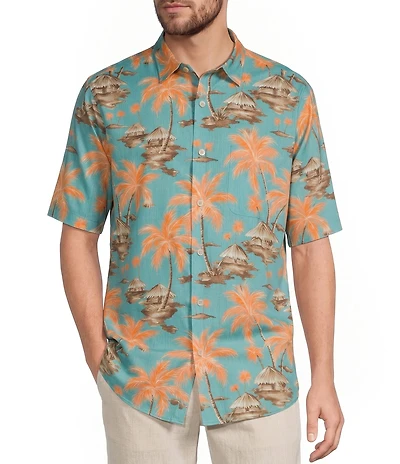 Caribbean Hut Print Short Sleeve Woven Shirt