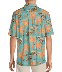 Caribbean Hut Print Short Sleeve Woven Shirt