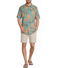 Caribbean Hut Print Short Sleeve Woven Shirt