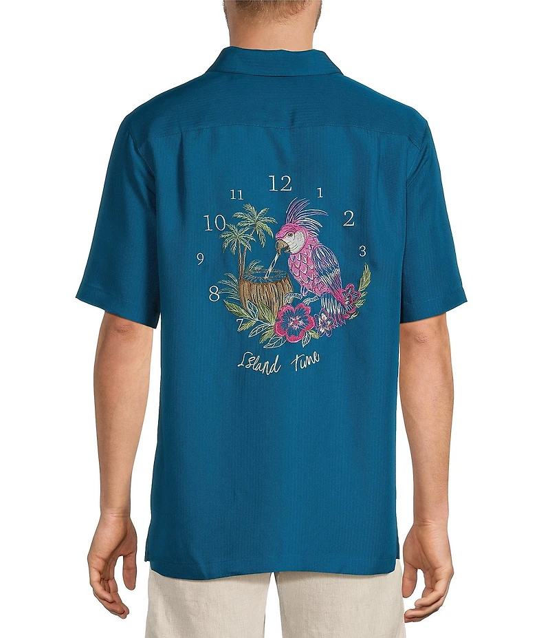 Caribbean Island Time Embroidered Short Sleeve Woven Shirt