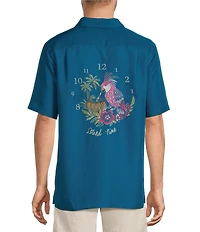 Caribbean Island Time Embroidered Short Sleeve Woven Shirt