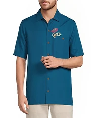 Caribbean Island Time Embroidered Short Sleeve Woven Shirt