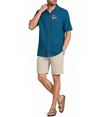 Caribbean Island Time Embroidered Short Sleeve Woven Shirt