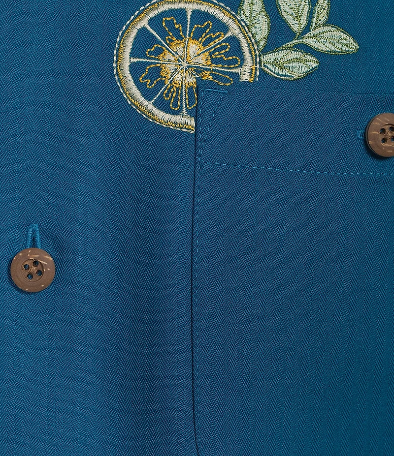 Caribbean Island Time Embroidered Short Sleeve Woven Shirt