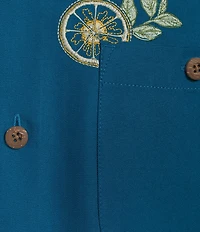 Caribbean Island Time Embroidered Short Sleeve Woven Shirt