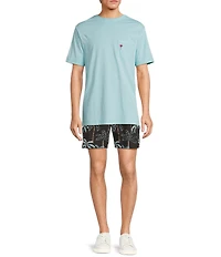 Caribbean Isle Breeze Flat Front Palm Print Performance Stretch 7#double; Inseam Shorts