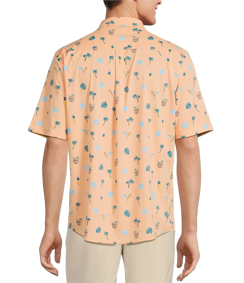 Caribbean Isle Breeze Performance Stretch Coconut Print Short Sleeve Woven Shirt