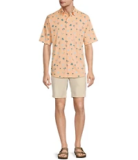 Caribbean Isle Breeze Performance Stretch Coconut Print Short Sleeve Woven Shirt