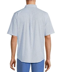 Caribbean Isle Breeze Performance Stretch Mini Flamingo Print Short Sleeve Woven Shirt