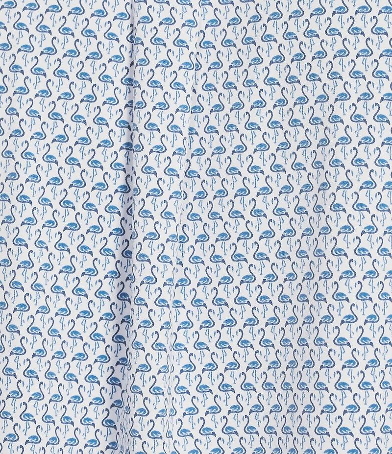 Caribbean Isle Breeze Performance Stretch Mini Flamingo Print Short Sleeve Woven Shirt