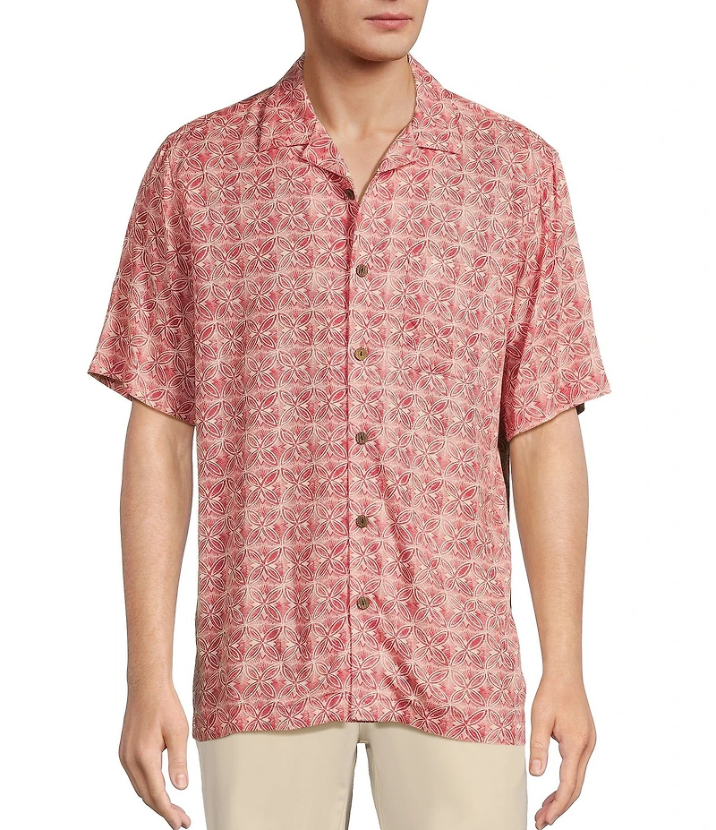 Caribbean Jacquard Batik Print Short Sleeve Woven Camp Shirt