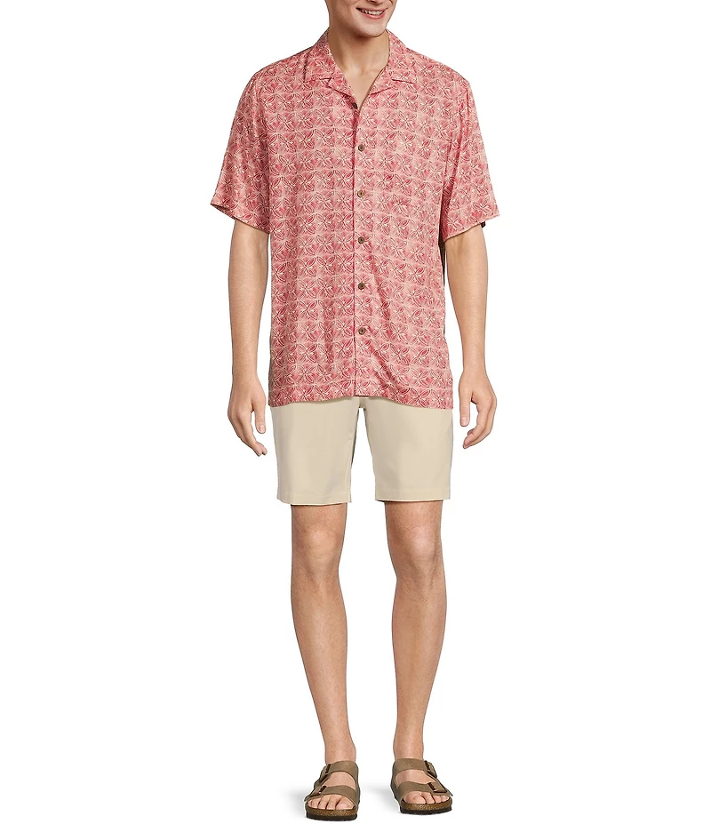Caribbean Jacquard Batik Print Short Sleeve Woven Camp Shirt