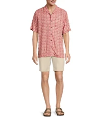 Caribbean Jacquard Batik Print Short Sleeve Woven Camp Shirt