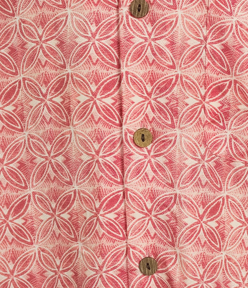 Caribbean Jacquard Batik Print Short Sleeve Woven Camp Shirt