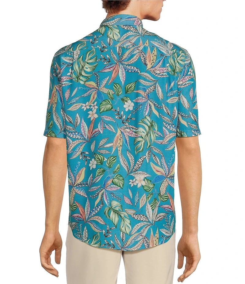 Caribbean Large Floral Print Short Sleeve Woven Shirt