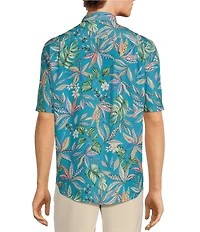 Caribbean Large Floral Print Short Sleeve Woven Shirt