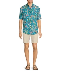 Caribbean Large Floral Print Short Sleeve Woven Shirt