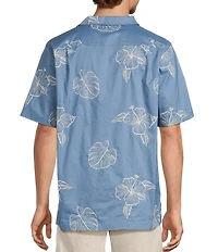 Caribbean Leaf Embroidery Short Sleeve Woven Camp Shirt