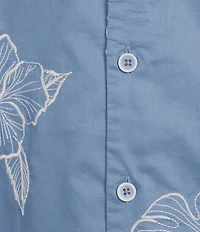 Caribbean Leaf Embroidery Short Sleeve Woven Camp Shirt