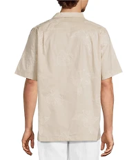 Caribbean Leaf Embroidery Short Sleeve Woven Camp Shirt