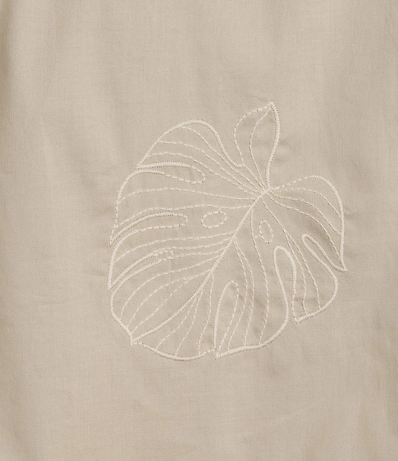 Caribbean Leaf Embroidery Short Sleeve Woven Camp Shirt