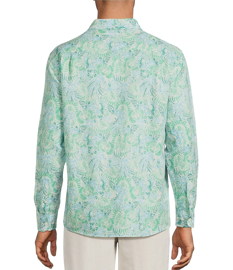 Caribbean Leaf Print Long Sleeve Woven Shirt