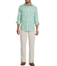 Caribbean Leaf Print Long Sleeve Woven Shirt