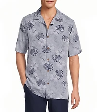 Caribbean Leaf Print Short Sleeve Woven Camp Shirt