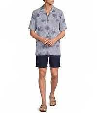 Caribbean Leaf Print Short Sleeve Woven Camp Shirt