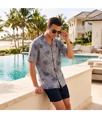 Caribbean Leaf Print Short Sleeve Woven Camp Shirt