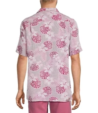Caribbean Leaf Print Short Sleeve Woven Camp Shirt
