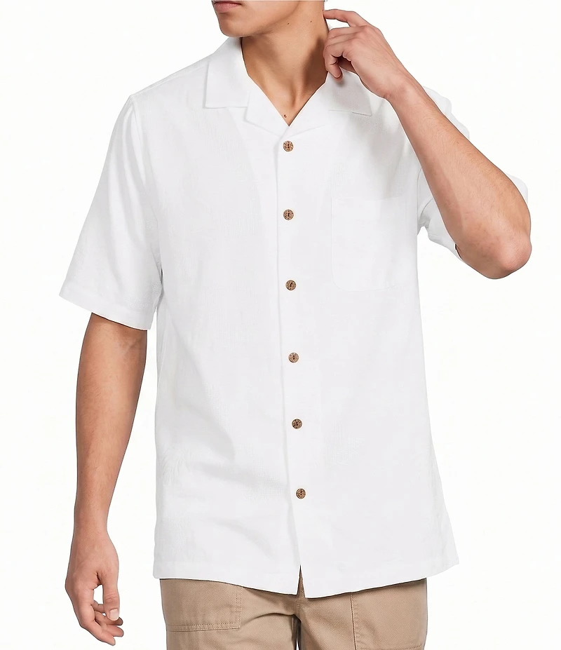 Caribbean Leaf Print Short Sleeve Woven Camp Shirt