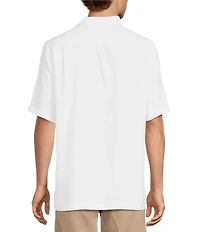 Caribbean Leaf Print Short Sleeve Woven Camp Shirt