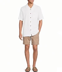 Caribbean Leaf Print Short Sleeve Woven Camp Shirt
