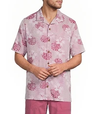 Caribbean Leaf Print Short Sleeve Woven Camp Shirt