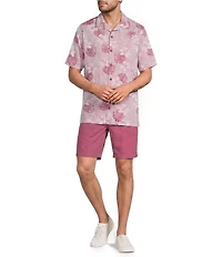 Caribbean Leaf Print Short Sleeve Woven Camp Shirt