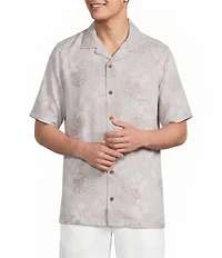 Caribbean Leaf Print Short Sleeve Woven Camp Shirt